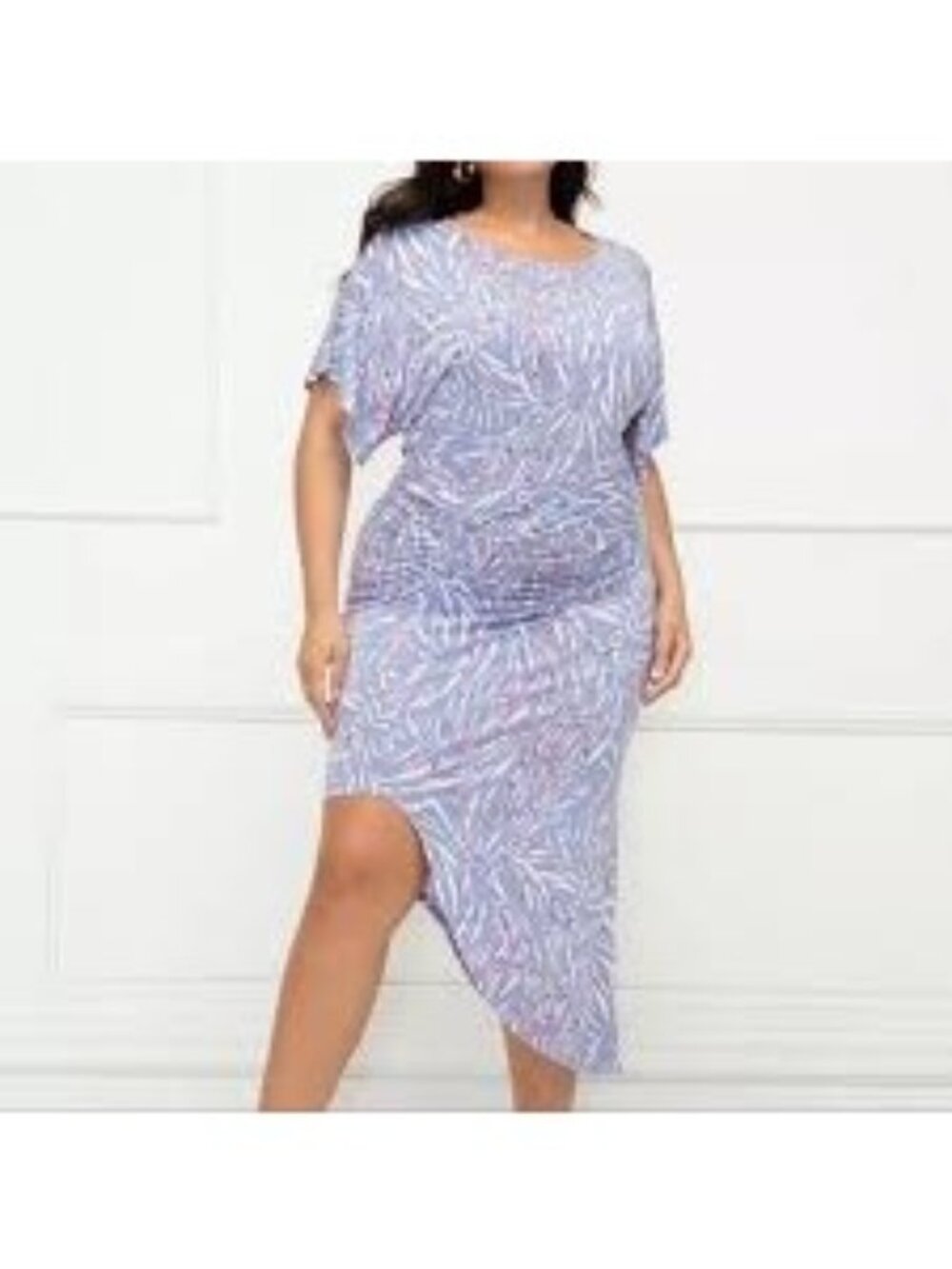 ELOQUII Elements Plus Size Ruched Dress Blue High Low Dolman Sleeve Flowy Trendy